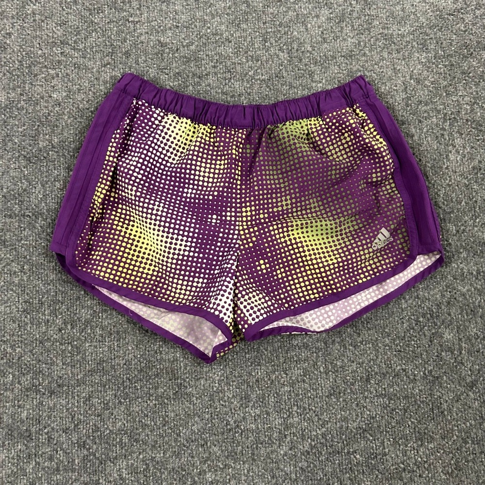 Adidas Shorts Womens Size XS Purple Green Polka Dot Climalite Athletic Running